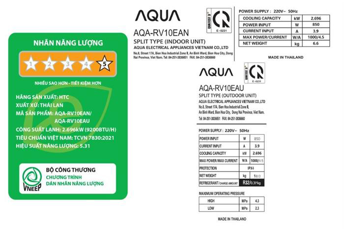 Điều hòa Aqua 1 chiều Inverter 9000btu AQA-RV10EA